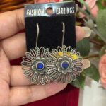 Brass Flower Earrings – Blue