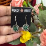 Daily Wear Brass Stone Earrings – Dark Green