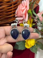 Mrigaya Deer Motif Brass Earrings – Navy Blue - Image 2