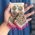 Hansika Kundan Earrings – Dark Pink