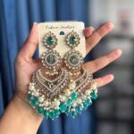Hansika Kundan Earrings – Aqua Green