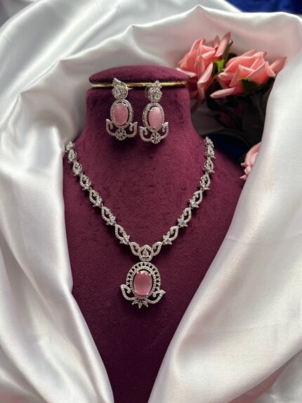 Jaspreet Premium American Diamond Set – Light Pink