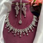 Afreen American Diamond Set With Mangtika – White