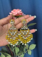 Niyati Yellow Kundan Chandbali Earrings - Image 2