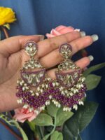 Niyati Purple Kundan Chandbali Earrings - Image 2