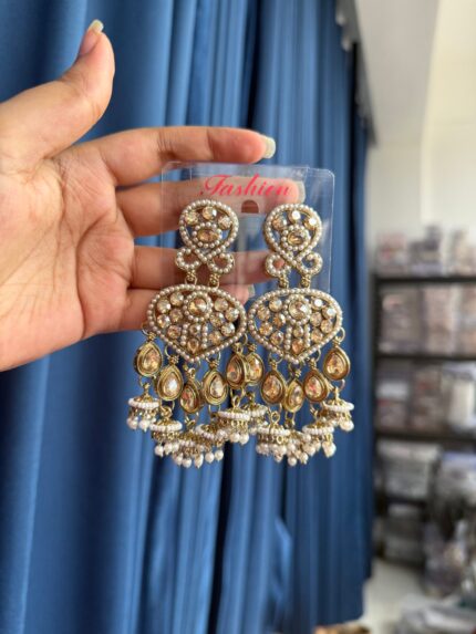 Shivi Kundan Earrings – Golden