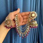Nirali Kundan Earrings With Mangtika – Purple