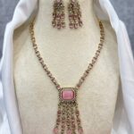 Sara Premium Sleek American Diamond Set – Mehendi Polish (Light Pink)
