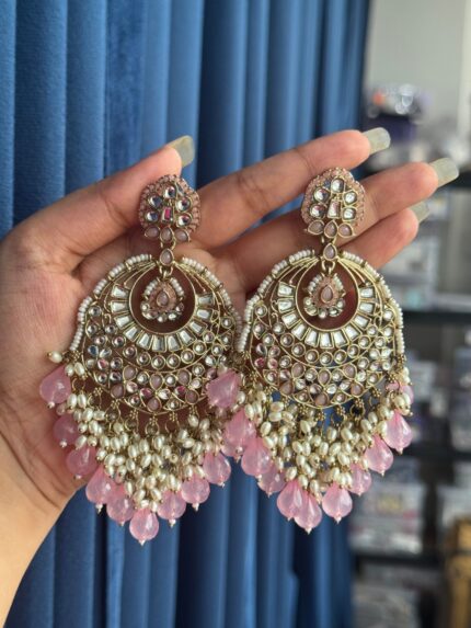Hema Premium Statement Earrings – Light Pink