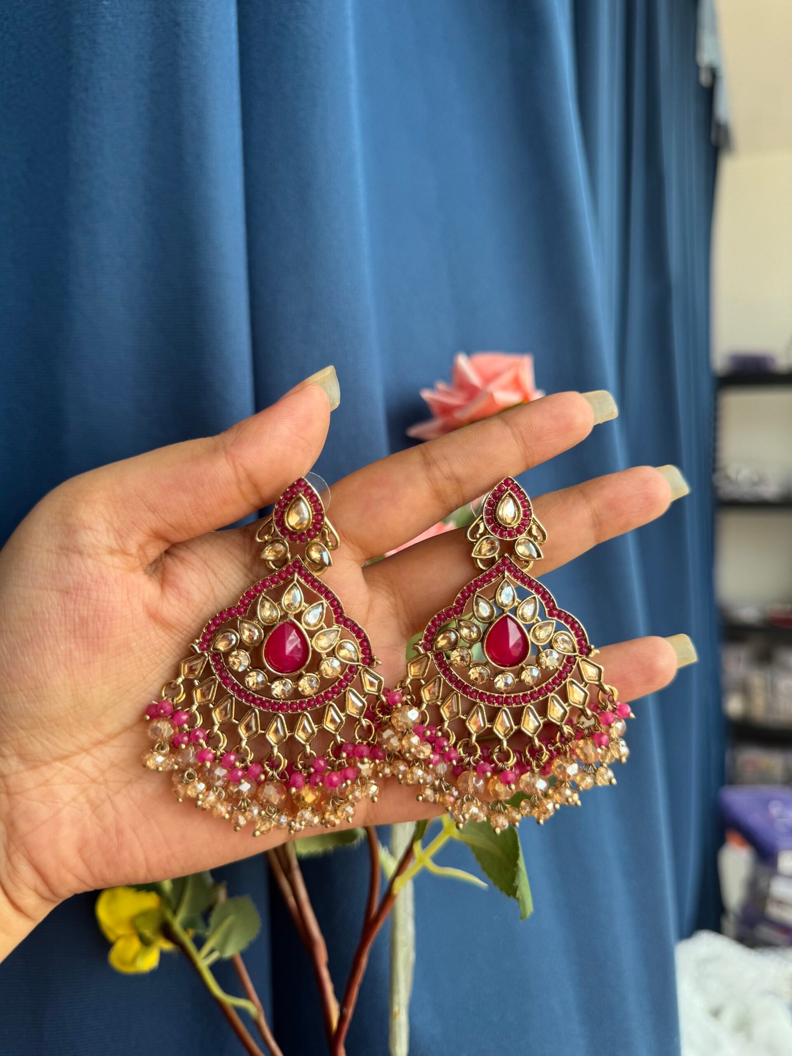 Photo-17-03-25-2-47-54-PM-scaled-1.jpg Usha Premium Earrings – Dark Pink - Image 1