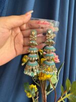 Ginny Long Four Layered Jhumka Earrings- Light Blue - Image 2