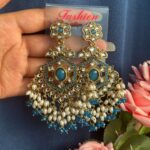 Bharti Kundan Earrings – Teal Blue