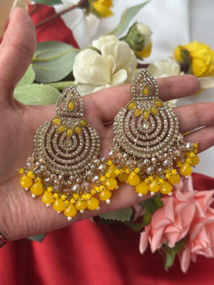 Fathima Kundan Earrings – Yellow