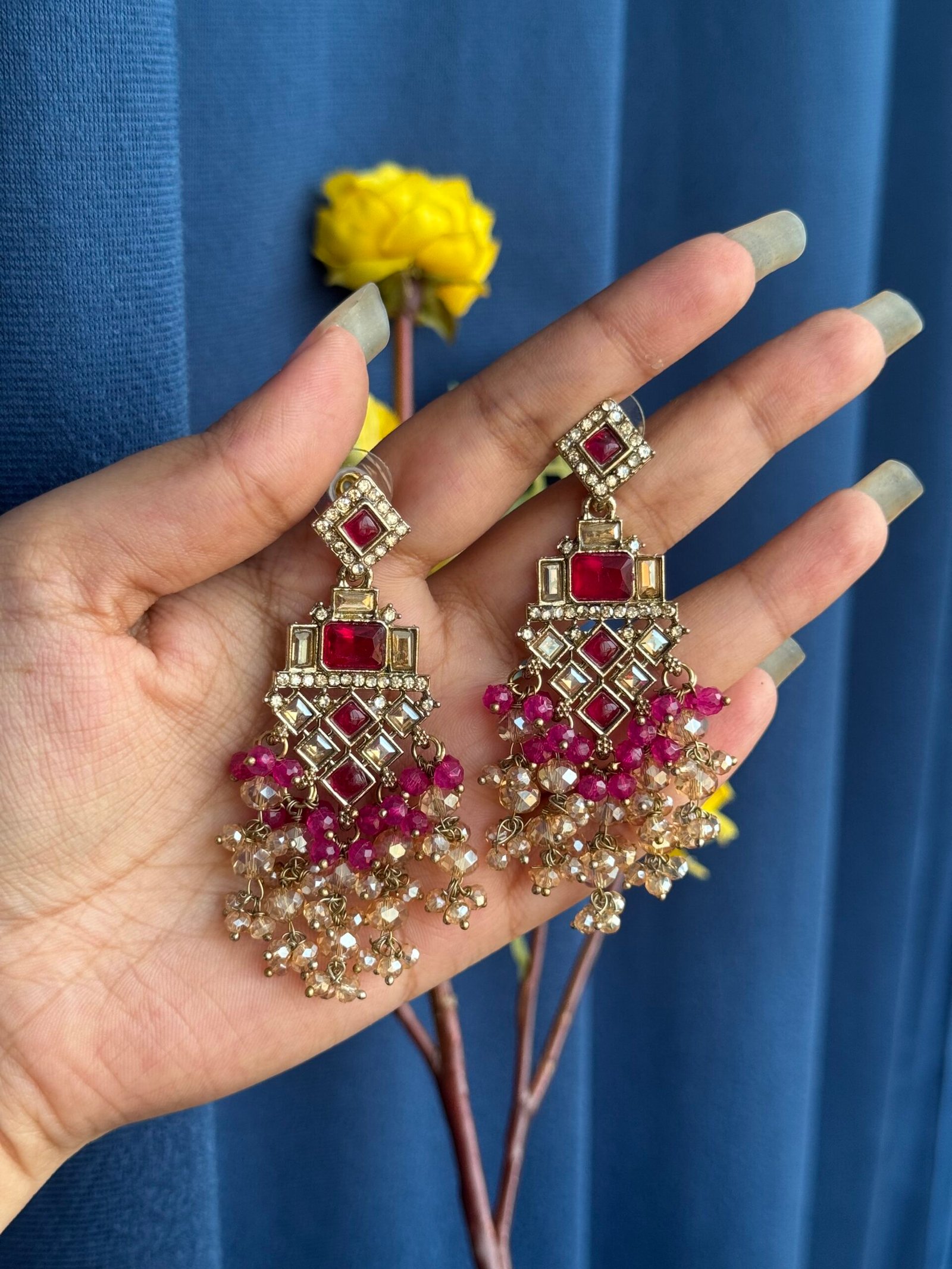 Photo-18-01-25-2-25-33-PM-scaled-1.jpg Dharni Kundan Earrings – Dark Pink - Image 1