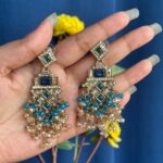 Dharni Kundan Earrings – Teal Blue