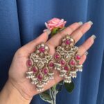 Kamli Kundan Earrings – Dark Pink