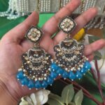 Chitranshi Kundan Earrings – Teal Blue