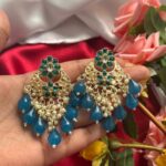 Drishti Kundan Earrings – Teal Blue