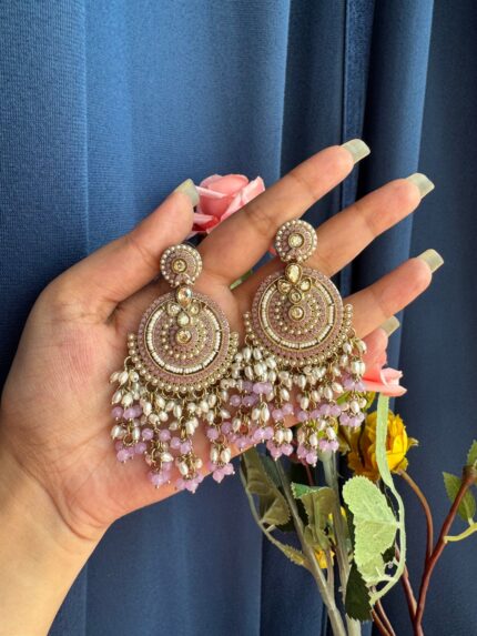 Malini Premium Jadau Earrings – Lavender