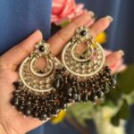 Anamika Kundan Chandbali Earrings – Black