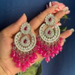 Aradhya Kundan Earrings – Silver Polish –  Dark Pink