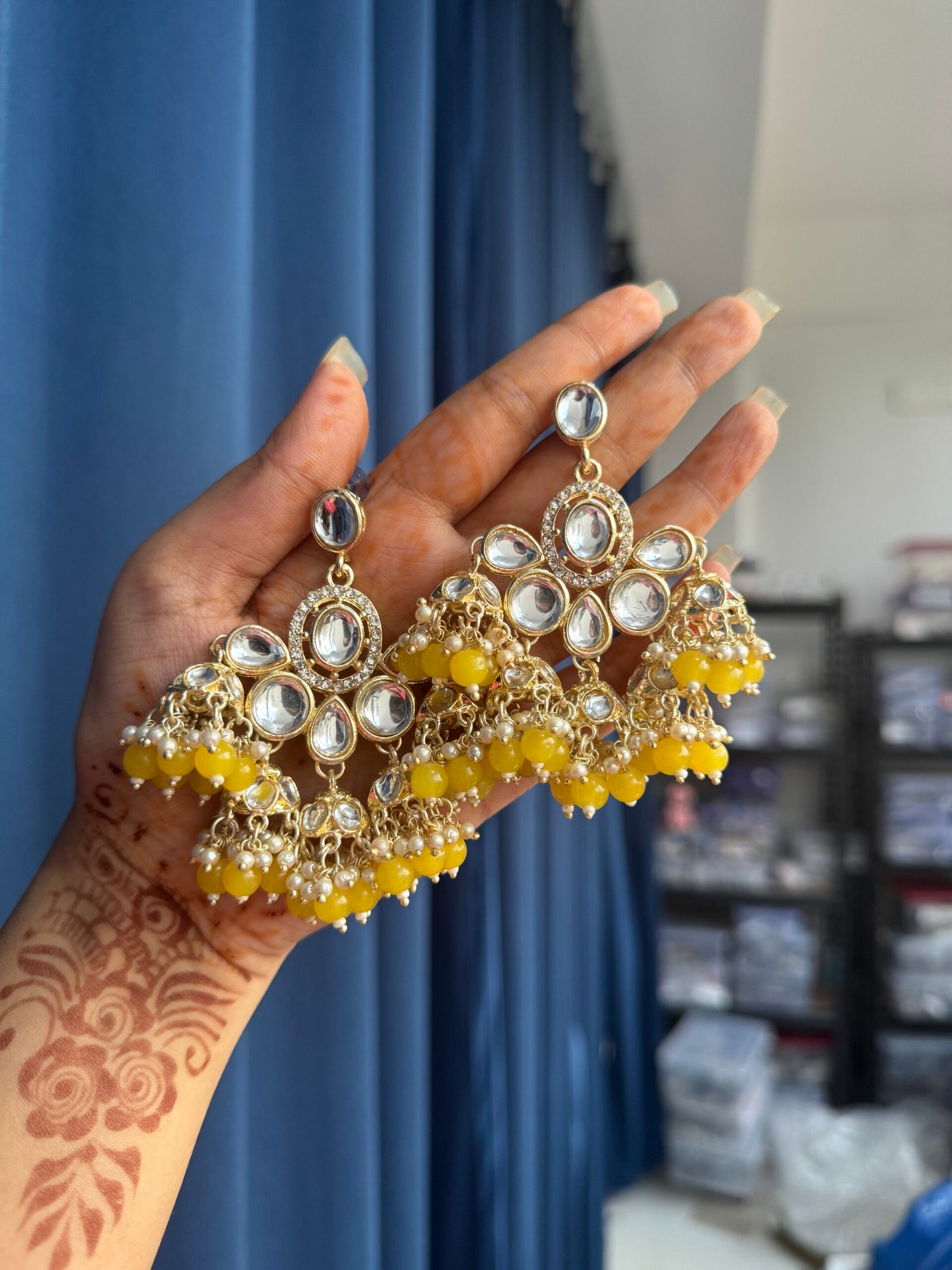 Photo-20-12-24-4-19-58-PM-scaled-1.jpg Rupali Kundan Earrings – Yellow - Image 1