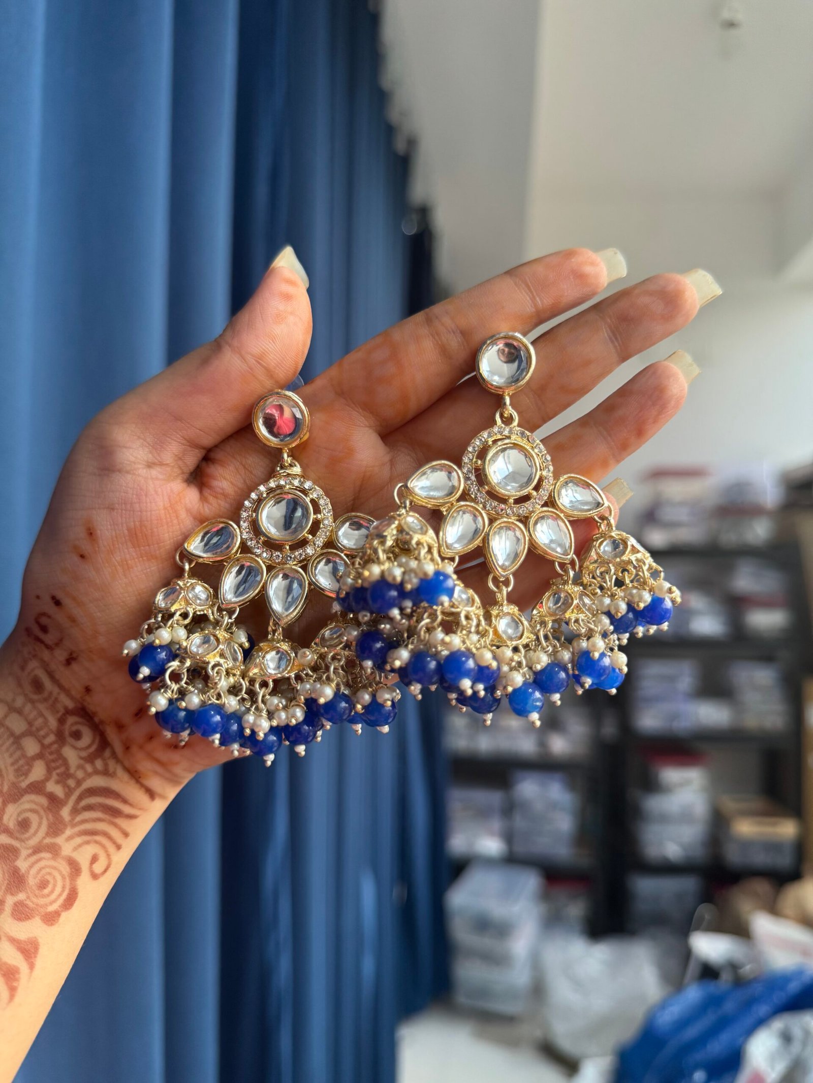 Photo-20-12-24-4-20-30-PM-scaled-1.jpg Rupali Kundan Earrings – Dark Blue - Image 1