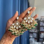 Rupali Kundan Earrings – Dark Green