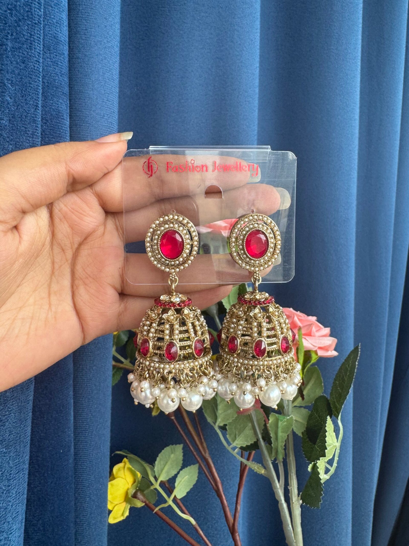 Photo-21-02-25-3-52-16-PM-scaled-1.jpg Kaashvi Jhumka – Dark Pink - Image 1