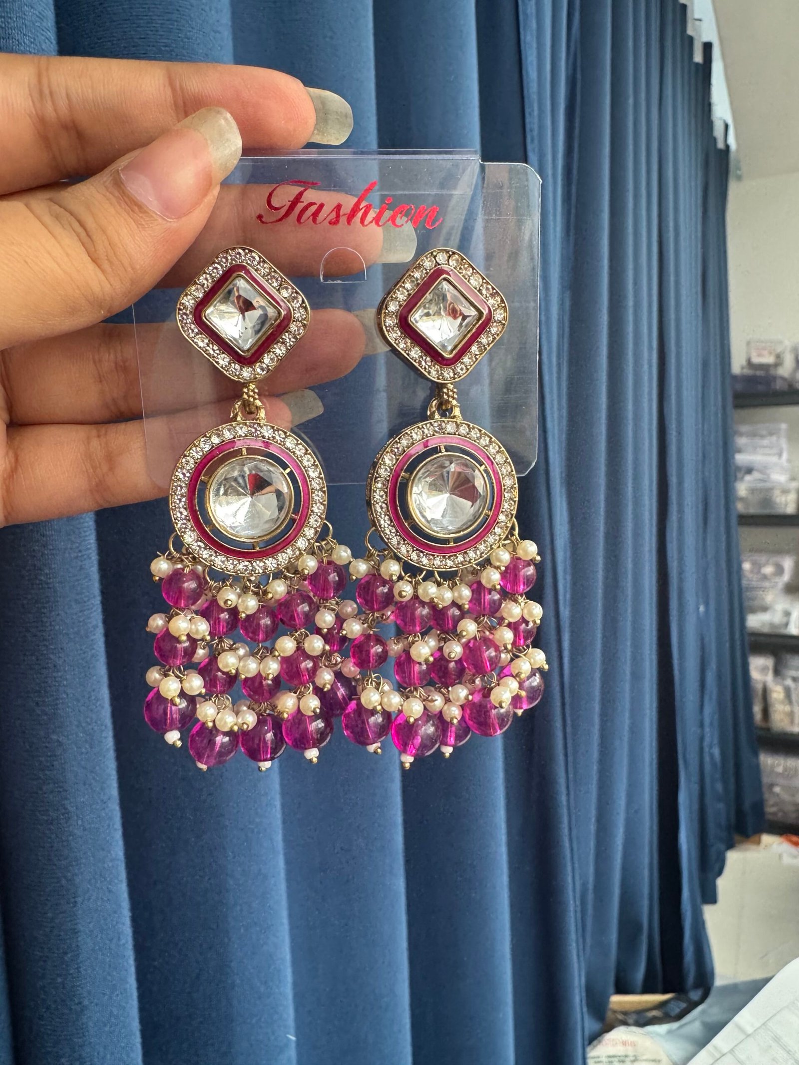 Photo-21-07-25-1-25-00-PM-scaled-1.jpg Manjot Lightweight Kundan Earrings – Purple - Image 1