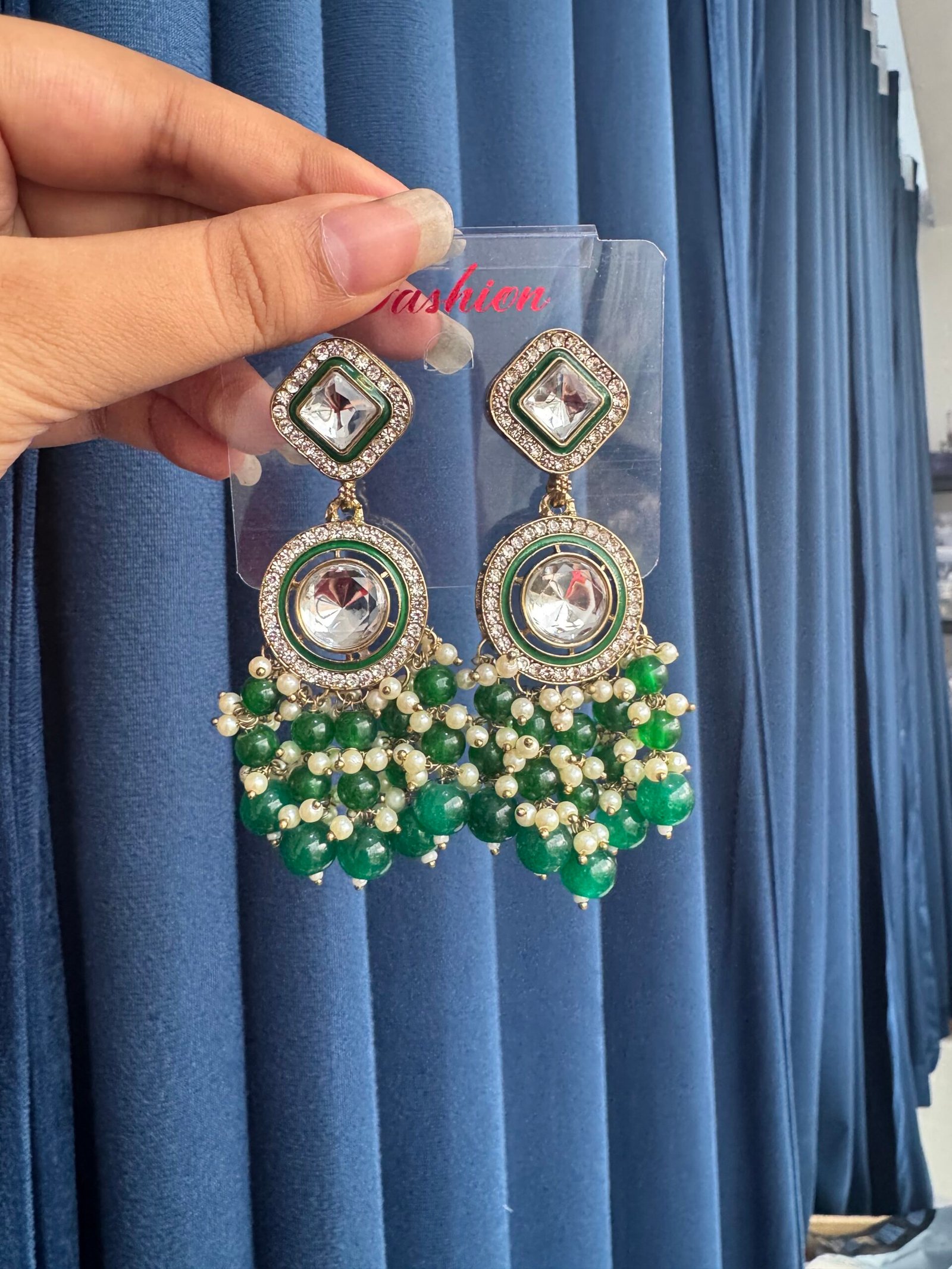 Photo-21-07-25-1-25-41-PM-scaled-1.jpg Manjot Lightweight Kundan Earrings – Dark Green - Image 1
