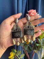 Anamika Bird Brass Statement Earrings – Black | Handcrafted Ethnic Dangler Earrings for Women - Image 2