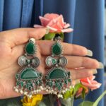 Mona Stone Brass Earrings – Dark Green