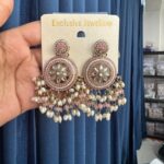 Zaara Kundan Chandbali Earrings – Light Pink