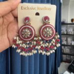 Zaara Kundan Chandbali Earrings – Dark Pink