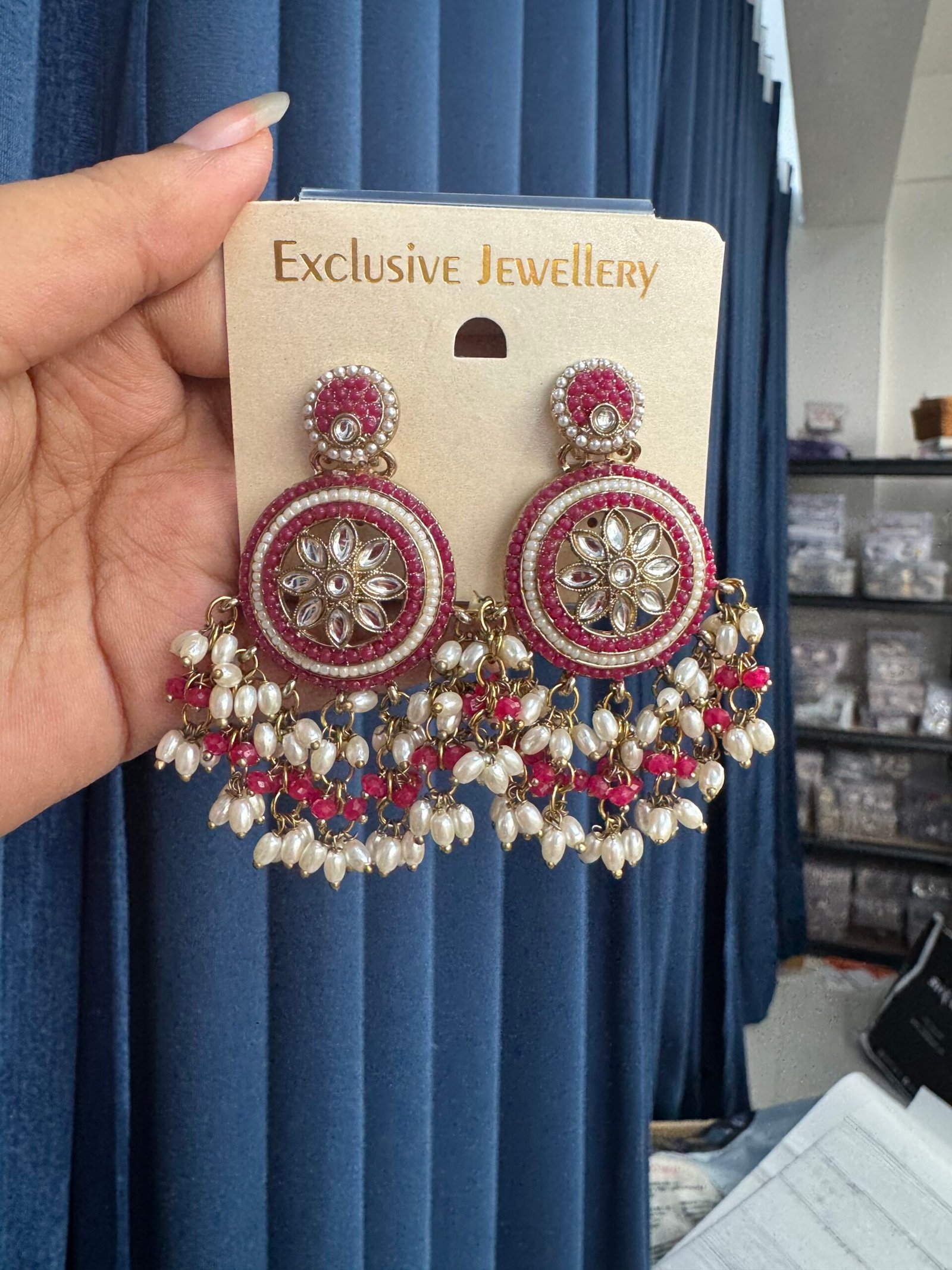 Photo-23-07-25-4-13-11-PM-scaled-1.jpg Zaara Kundan Chandbali Earrings – Dark Pink - Image 1