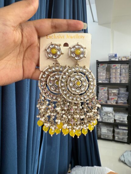 Kanika Kundan Chandbali Earrings – Yellow
