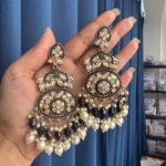 Vrushika Kundan Chandbali Earrings – Black