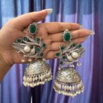 Green Peacock Brass Jhumka
