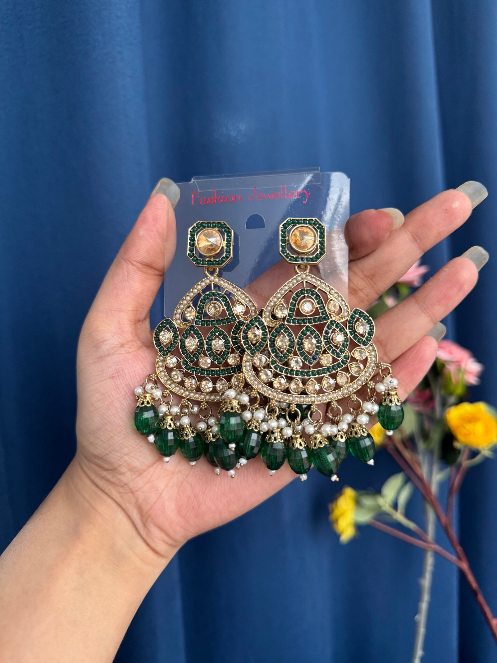 Photo-25-05-25-4-32-55-PM-scaled-1.jpg Vedika Premium Earrings – Dark Green - Image 1