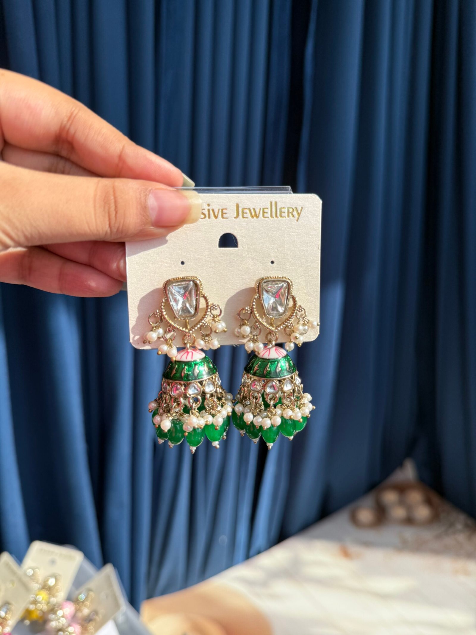 Photo-25-09-25-3-49-19-PM-scaled-1.jpg Shifa Meenakari Jhumka – Dark Green - Image 1