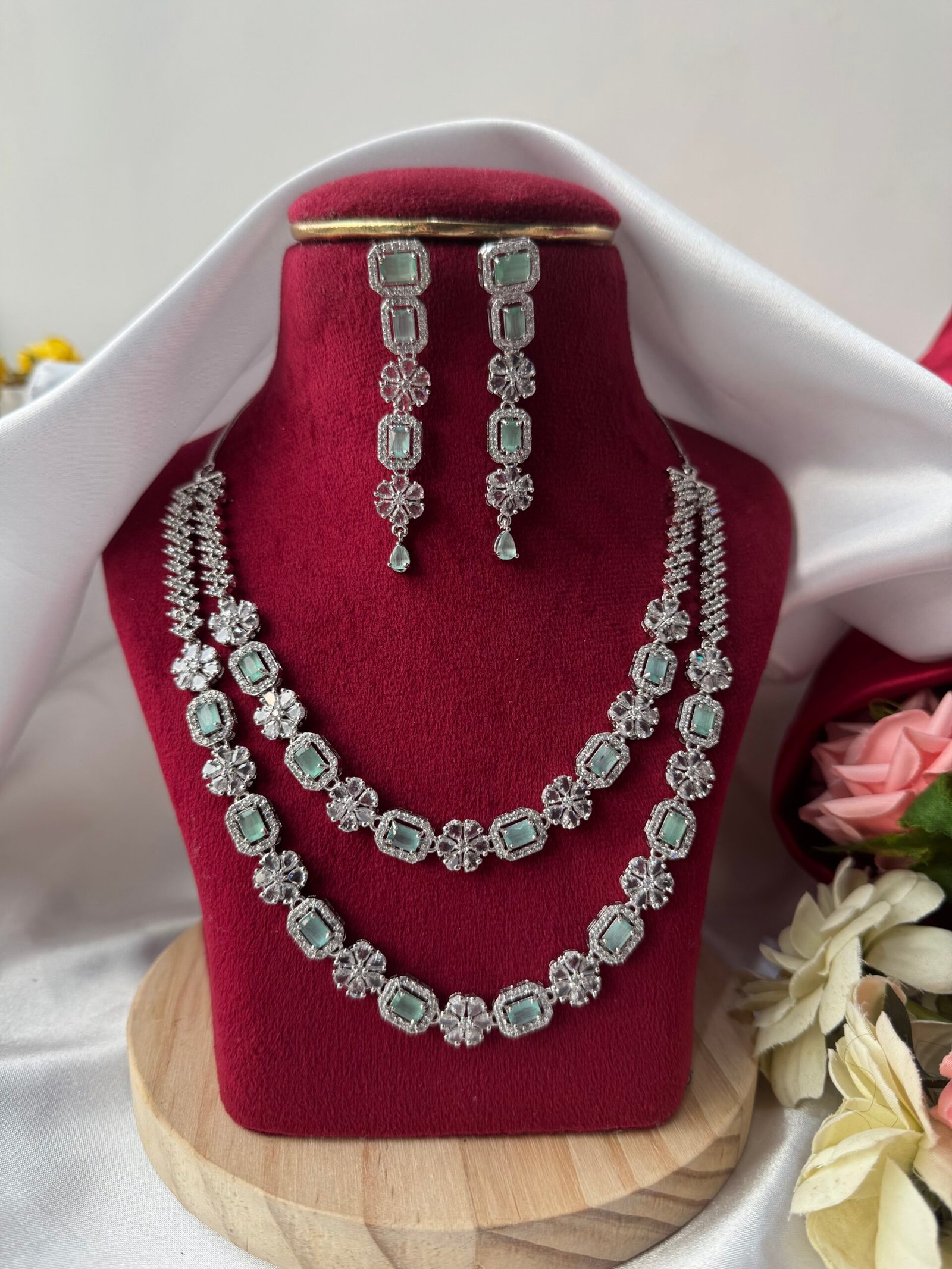 Photo-25-11-24-4-26-04-PM-scaled-1.jpg Avantika 2 Layer American Diamond Set – Mint Green - Image 1