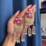 Nisha Meenakari Earrings – Dark Pink