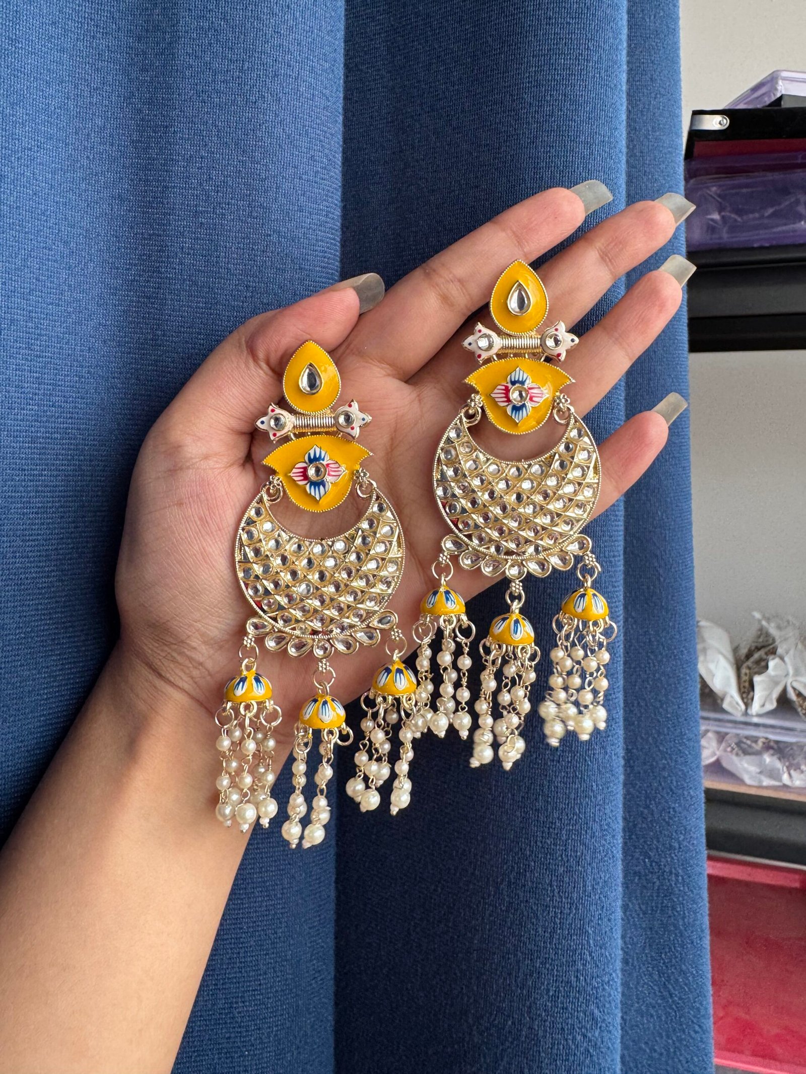 Photo-27-03-25-2-38-33-PM-scaled-1.jpg Nisha Meenakari Earrings – Yellow - Image 1