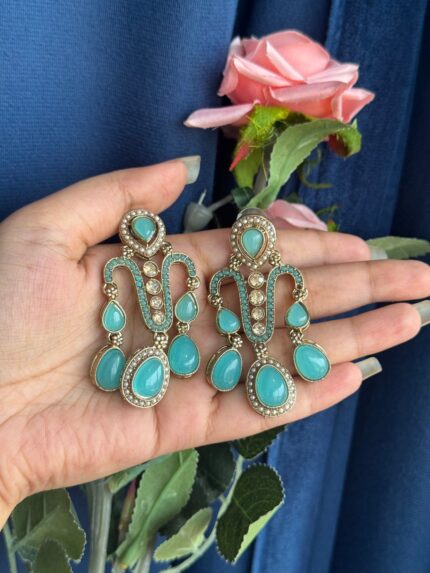 Jeevika Stone Earrings – Light Blue