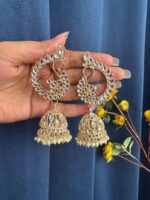 Peacock Kundan Golden Jhumka Earrings - Image 2