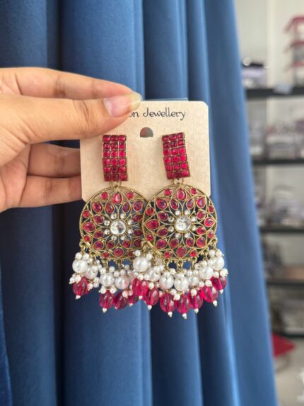 Simran Kundan Earrings – Pink