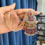 Supriya Crystal Earrings With Kaan Chain – Dark Pink
