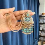 Supriya Crystal Earrings With Kaan Chain – Light Blue
