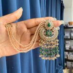 Supriya Crystal Earrings With Kaan Chain – Dark Green